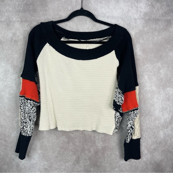 Free People Josie Patterned Mixed Knit Textured Cable Trim Top In Multi Size XS - Picture 2 of 7
